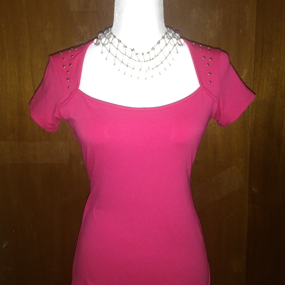 Cache' - hot Pink Top w/Gold Stud accents